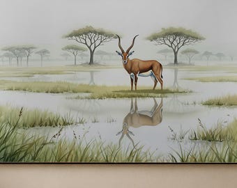 Watchful Antelope TV Art | 4K & 8K | Samsung Frame Art | Rainy Season Watercolor | Instant Download