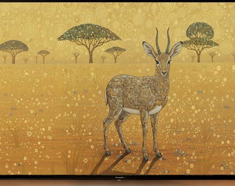 Gazelle TV Art | 4K & 8K | Samsung Frame Art | Golden Ornamental Savannah | Instant Download