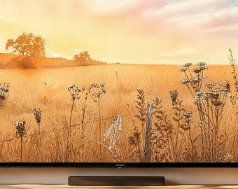 Zomerweide schermdecoratie | 4K & 8K | Samsung frame afbeelding | Gouden aquarel landschap | Direct downloaden