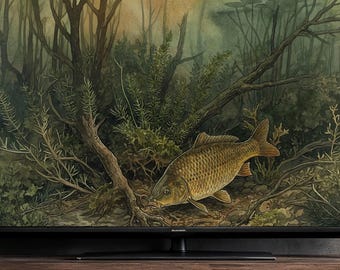 Illustration de carpe de profil | 4K et 8K | Image pour Samsung Frame | Aquarelle d'un étang doré et bronze | Téléchargement instantané