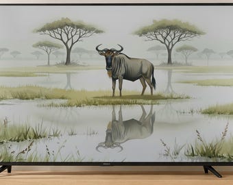 GNU Screen Art | 4K & 8K | Samsung Frame Image | Misty Savannah in Sage Green | Direct downloaden