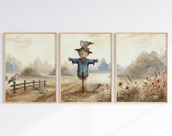 Dove babykamerposters | Set van 3 + panorama | Nostalgische cottagecore decoratie | Zachte kleuren | Rustgevende babykamerafbeelding | Direct downloaden