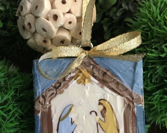 Canvas Nativity Christmas Ornament