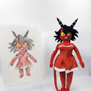 Handmade Red Imp Plush Toy, Cartoon Character Soft Doll, Fan Art Collectible