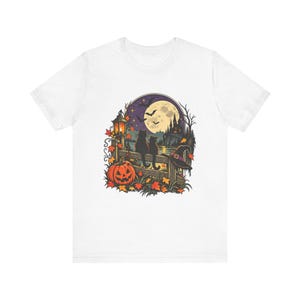 Spooky Halloween Night cat, pumpkin, moon T-Shirt | Haunted House Fall Tee