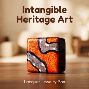 Handcrafted Oriental Lacquer Jewelry Box, Eggshell Inlay Treasure Chest