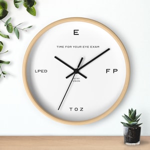 Snellen Eye Chart Wall Clock – Optometrist Office Decor, Wood Frame Vision Art
