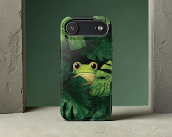 Cute Frog Phone Case, Green Tropical Frog Case, Nature Lover Gift, Forest Animal Phone Cover, Botanical Protective Case