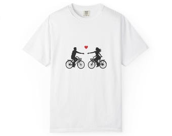 Couple on Bicycle T-Shirt | Romantic Love Shirt | Minimalist Valentine Gift for Couples