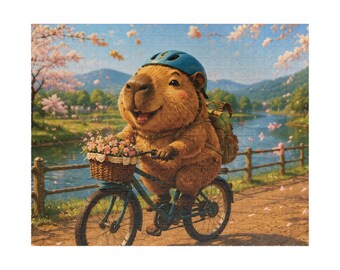 Capybara Riding Bicycle Puzzle | Cherry Blossom Spring Jigsaw (520 Pieces)