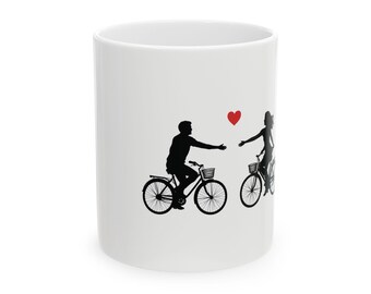 Romantic Couple Bicycle Mug | Minimalist Love Coffee Mug | Valentine Gift for Couples