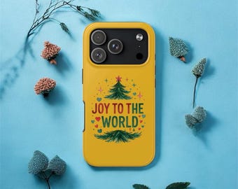 Joy to the World Christmas Phone Case – Festive Christmas Tree Holiday Case – Cute Colorful Xmas Gift