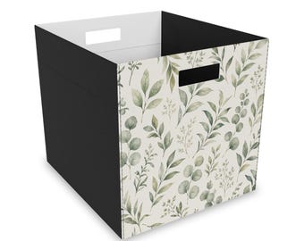 Sage Botanical Storage Bin | Minimalist Leaf Fabric Organizer Cube | Modern Nursery Home Decor
