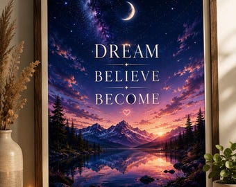 Dream Believe Become Wall Art - Mountain Printable