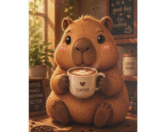 Capybara Coffee Lover Jigsaw Puzzle | Cozy Animal Art, 520 Pieces