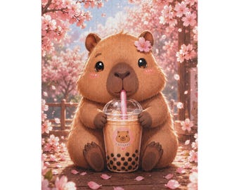 Capybara Drinking Bubble Tea Puzzle | Kawaii Sakura Cherry Blossom Jigsaw (520 Pieces)