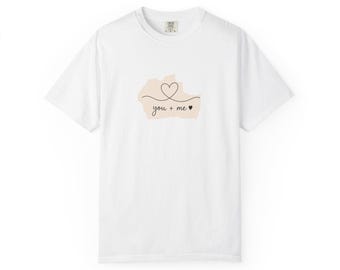 You + Me Heart Line T-Shirt | Minimalist Couple Graphic Tee (100% Cotton)