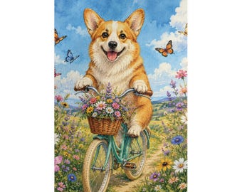 Corgi Riding Bicycle Wildflower Meadow Puzzle | Dog Lover Jigsaw (1014 Piece)