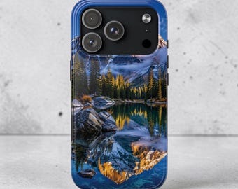 Mountain Lake Tough Phone Case, Snowy Landscape Cover, Outdoor Nature Phone Protection