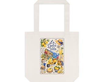 Market Bag | Amalfi Coast Canvas Tote | Mediterranean Summer Gift |