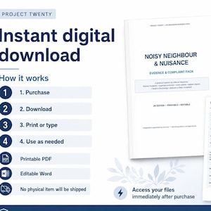 Noisy Neighbour Complaint Pack UK | Noise Diary, Incident Log & Evidence Tracker and ASB Template