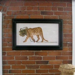Liger  Tiger in Scuba Helmet Print large 30&quot;x14&quot; fine art painting watercolor and ink