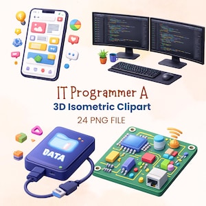 IT-programmerare Clipart, 3D-isometrisk kodning, dator, datagrafik (digital nedladdning)
