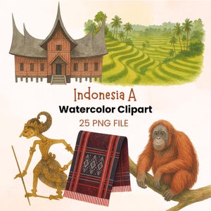 Indonesia Watercolor Clipart PNG, Indonesian Culture & Traditional Art Digital Download, Wayang Batik Graphic