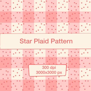 Star Plaid Seamless Pattern Hand-Painted Fabric Pastel Pink Digital Papers