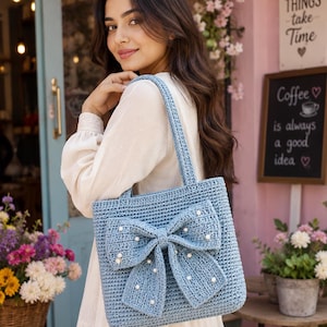 Crochet Pearl Bow Tote Bag Pattern | Beginner Shoulder Bag Tutorial (PDF Download)