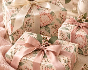 The Blush Collection Printable Gift Wrap | Australian Protea, Eucalyptus & Bow Wrapping Paper Bundle