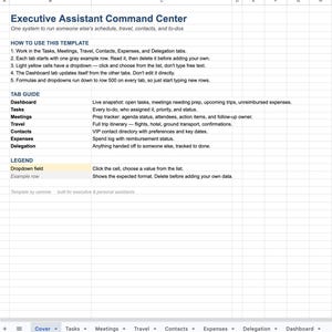 Executive Assistant Template | Excel Google Sheets | Task Tracker, Meeting Prep, Travel Itinerary, Expense Log, PA Organizer