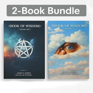 May include: A 2-book bundle featuring Book of Wisdom Volume One and Volume II by Harry B Joseph. The first book has a dark cover with a white pentagram, while the second book shows a human eye peering through blue sky and white clouds.