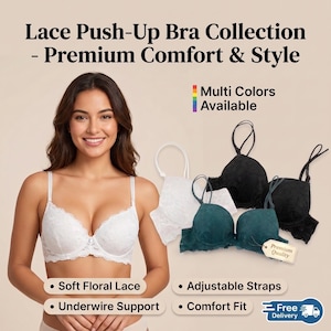 Sujetador push-up de encaje floral / Lencería balconette con aros y relleno / Sujetador de novia de color personalizado / Lencería romántica para la luna de miel para mujer