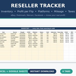 Reseller Inventory Tracker: Profit, COGS, Sales Tax (Excel/Google Sheets)