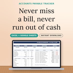 Accounts Payable Tracker, Bills To Pay Spreadsheet, Supplier Invoice Aging Template, Excel & Google Sheets