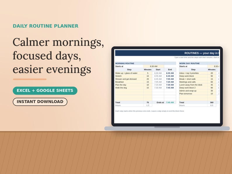 Daily Routine Planner, Morning Checklist Template, Evening Schedule ...