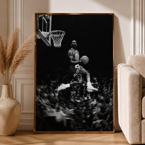 Michael Jordan Dunk Poster, Black and White Basketball Legend Art (Digital Download)