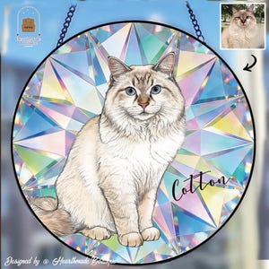 Prism Suncatcher, Custom  Portrait with Crystal Light Refraction, Round Stained Glass Window Hanging, Memorial & Anniversary Keepsake