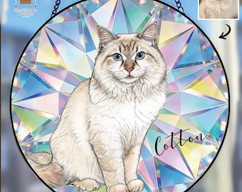 Pet Suncatcher Custom Birth flower suncatcher Portrait from photo Pet memorial gift keepsake gift Custom Stained glass Christmas Ornament