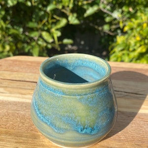 Handmade Ceramic Pot, Organic Form, Flowing Ocean Glaze, Trinket Holder