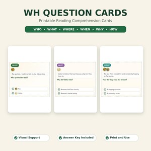WH Question Cards for Kids | 30 Reading Comprehension Task Cards PDF