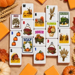 Autumn Harvest American Mahjong Set, 152/160 Acrylic Tiles, Pumpkin Wheat Thanksgiving Gift