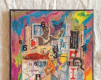 Le nombre d’or de Bunsen - Collage fait à la main Peinture Mixte - Acrylique Arc-en-ciel Pour Art Original - LIVRAISON GRATUITE AUX ÉTATS-UNIS