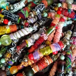 Wire Wrapped Fabric Connector Bead Charms 5 Textile Charms Handmade Mystery Selection Various Sizes Reclaimed FREE US SHIPPING image 7