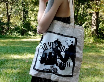 Warhol Basquiat Boxing Poster Tote Bag - Upcycled T Shirt Bag Handmade Hall of Fame - Jean-Michel Basquiat Andy Warhol - FREE US SHIPPING