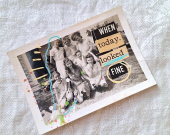When Today Looked Fine - Mini Channeled Collage #1 - Vintage Black and White Photo Mixed Media Painting - FREE US SHIPPING