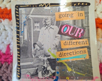 Different Directions - Mini Channeled Collage #5 - Vintage Black and White Photo Mixed Media Painting - FREE US SHIPPING