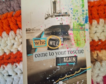 Who Will Come To Your Rescue Again - Mini Channeled Collage #4 - Vintage Black and White Photo Mixed Media Painting - FREE US SHIPPING