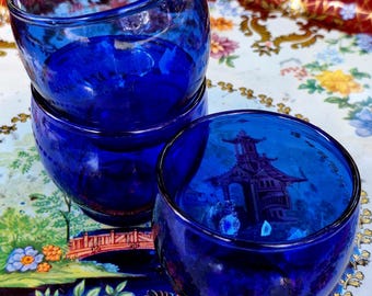 Vintage Anchor Hocking Cobalt Blue Glass Set: Vase, Dish, Candle